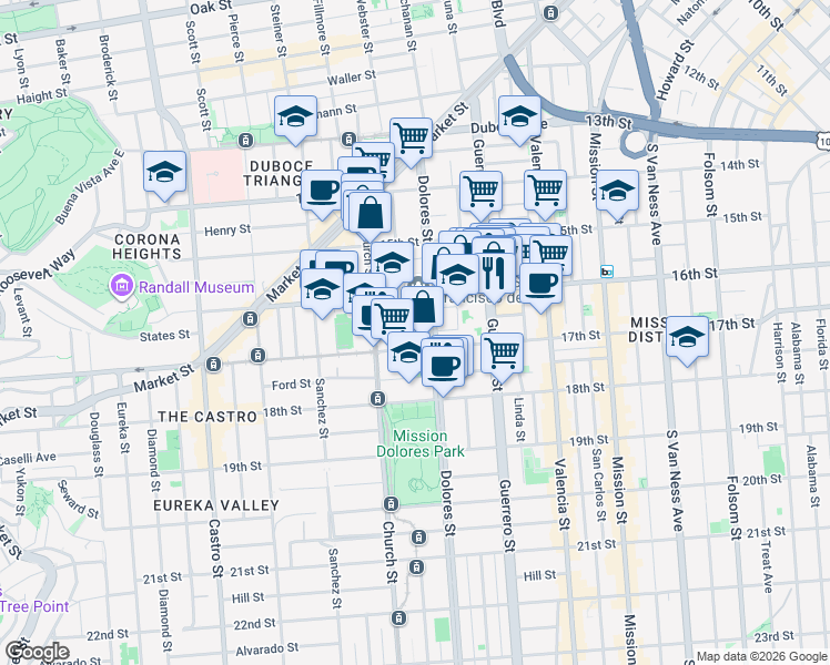 map of restaurants, bars, coffee shops, grocery stores, and more near in San Francisco