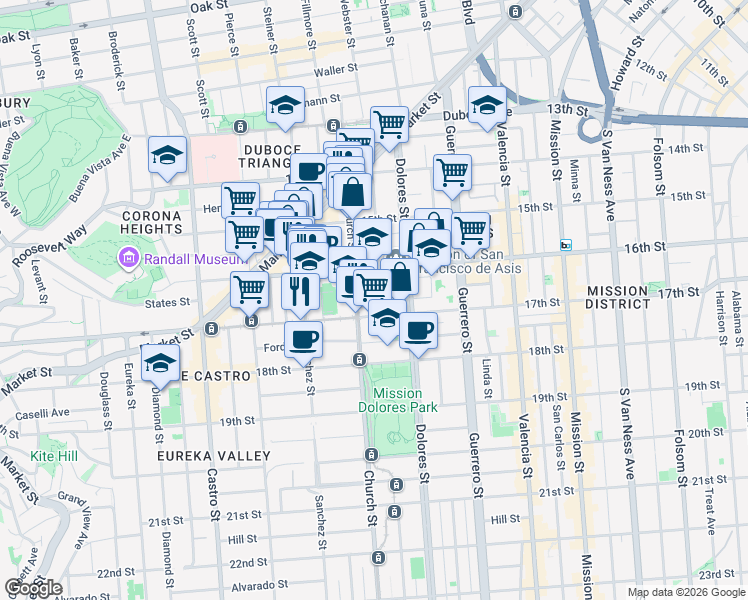 map of restaurants, bars, coffee shops, grocery stores, and more near in San Francisco