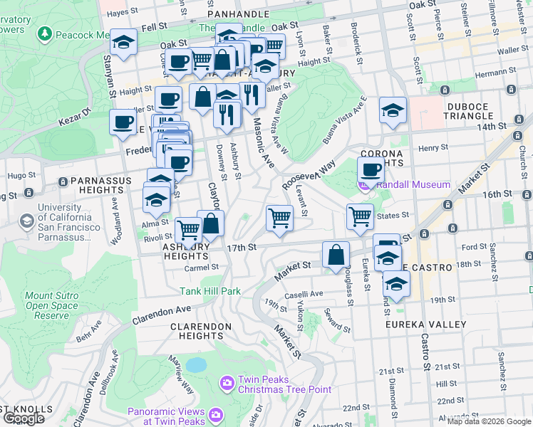 map of restaurants, bars, coffee shops, grocery stores, and more near in San Francisco