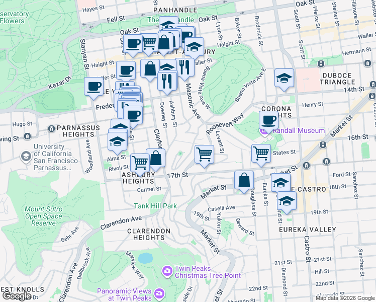 map of restaurants, bars, coffee shops, grocery stores, and more near in San Francisco