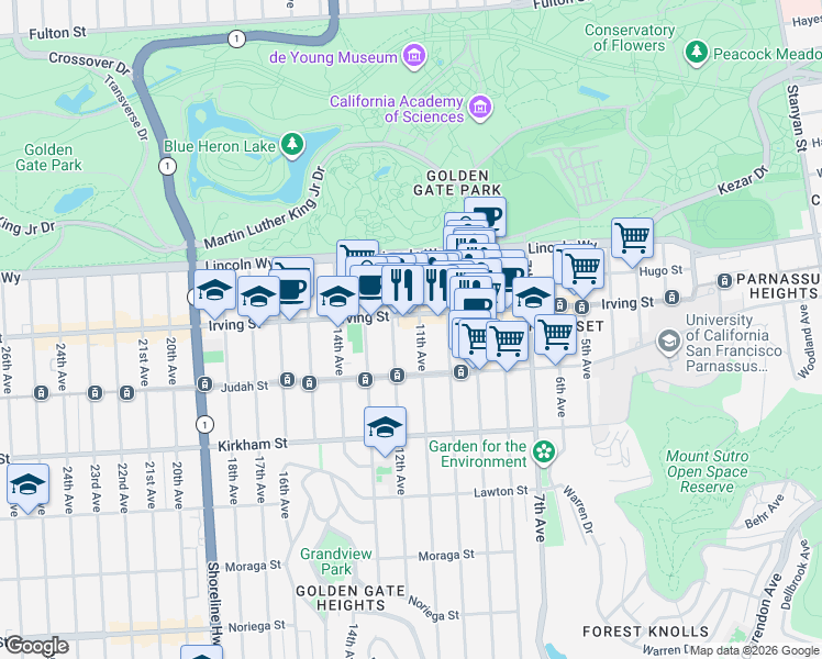 map of restaurants, bars, coffee shops, grocery stores, and more near in San Francisco