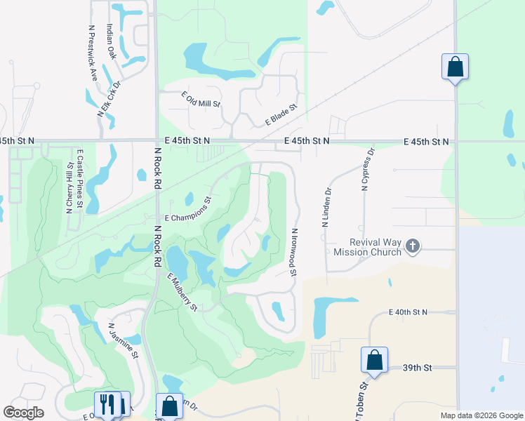 map of restaurants, bars, coffee shops, grocery stores, and more near 4411 N Spyglass Cir in Wichita