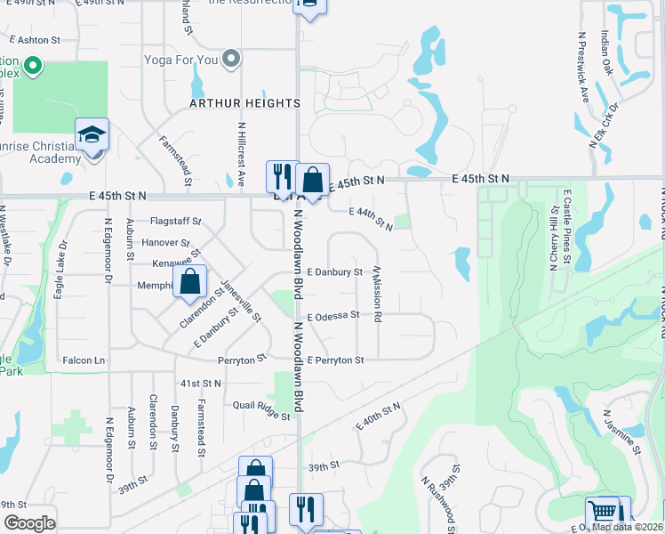 map of restaurants, bars, coffee shops, grocery stores, and more near 4431 Saint James Place in Bel Aire