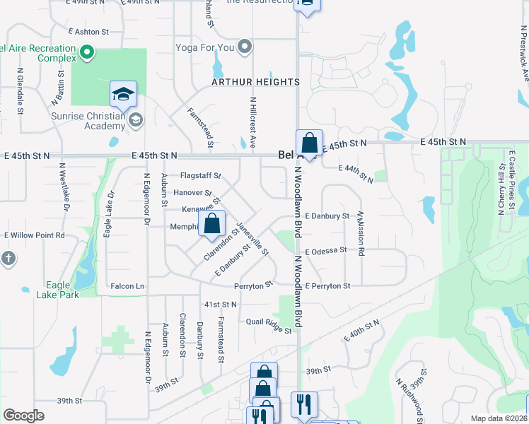 map of restaurants, bars, coffee shops, grocery stores, and more near 4501 North Hillcrest Street in Bel Aire