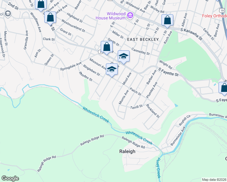 map of restaurants, bars, coffee shops, grocery stores, and more near 208 Smoot Avenue in Beckley