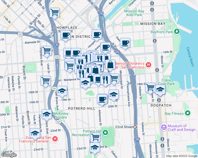 map of restaurants, bars, coffee shops, grocery stores, and more near in San Francisco