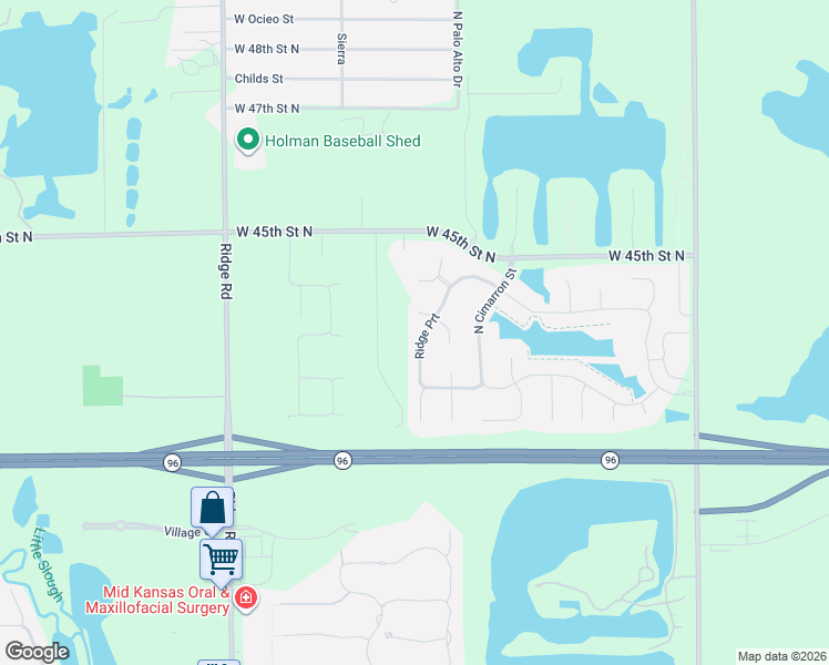 map of restaurants, bars, coffee shops, grocery stores, and more near 4411 North Ridge Port Street in Wichita