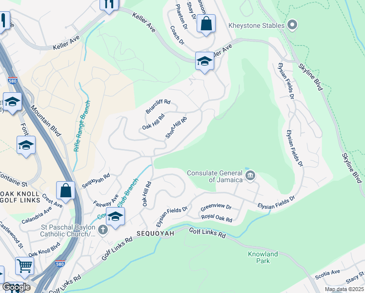 map of restaurants, bars, coffee shops, grocery stores, and more near 4323 Sequoyah Road in Oakland