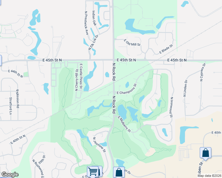 map of restaurants, bars, coffee shops, grocery stores, and more near 7918 East Champions Court in Wichita