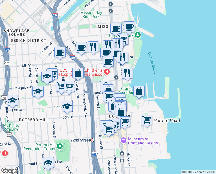 map of restaurants, bars, coffee shops, grocery stores, and more near in San Francisco