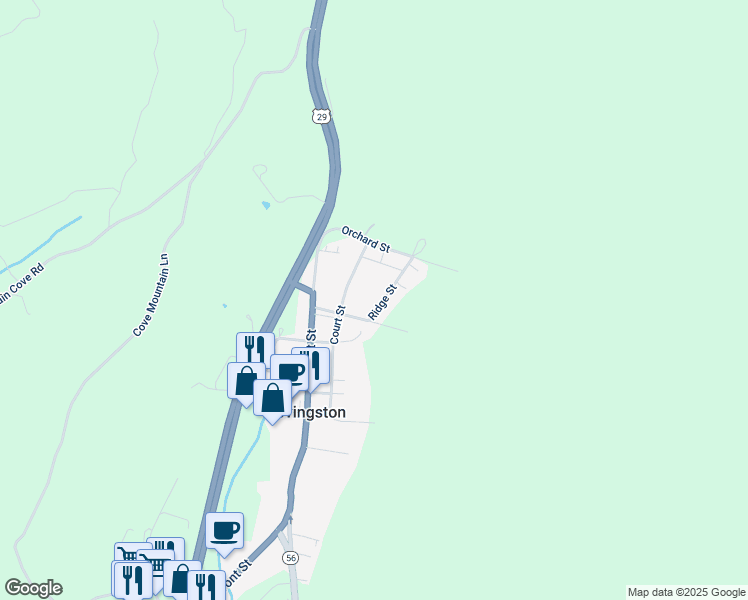 map of restaurants, bars, coffee shops, grocery stores, and more near 2 Court Street in Lovingston
