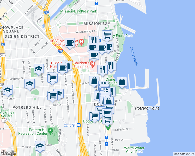 map of restaurants, bars, coffee shops, grocery stores, and more near in San Francisco