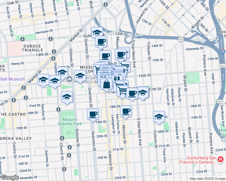 map of restaurants, bars, coffee shops, grocery stores, and more near 3083 16th Street in San Francisco
