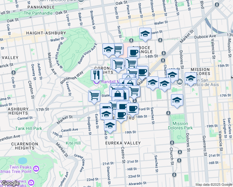 map of restaurants, bars, coffee shops, grocery stores, and more near 3721 16th Street in San Francisco