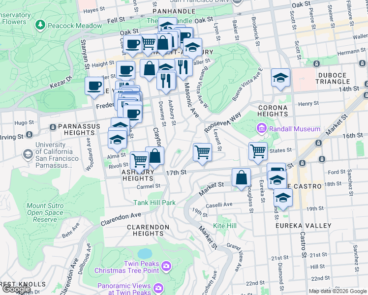 map of restaurants, bars, coffee shops, grocery stores, and more near in San Francisco