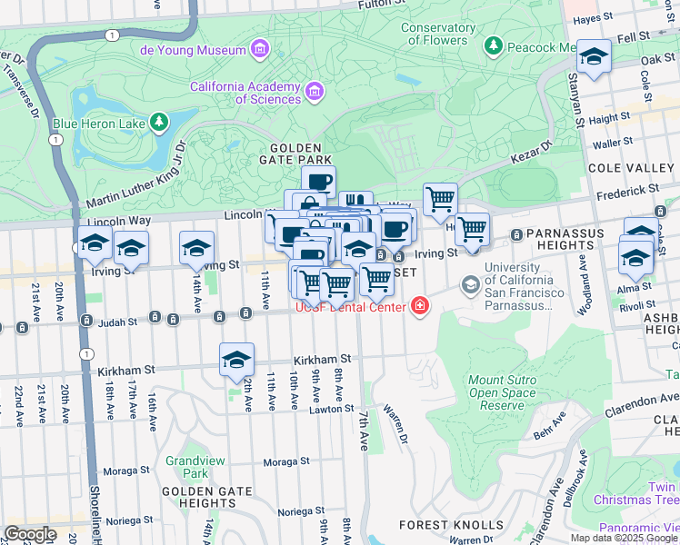 map of restaurants, bars, coffee shops, grocery stores, and more near in San Francisco