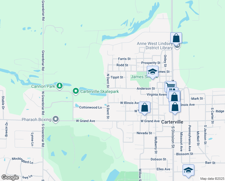 map of restaurants, bars, coffee shops, grocery stores, and more near 500-510 N Dent St in Carterville