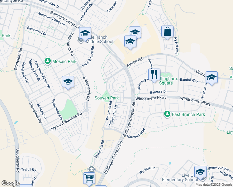 map of restaurants, bars, coffee shops, grocery stores, and more near 2624 Ashwell Lane in San Ramon