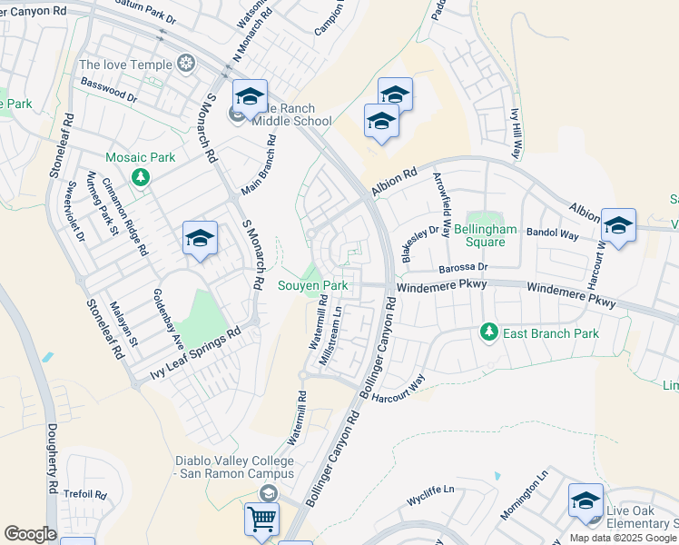 map of restaurants, bars, coffee shops, grocery stores, and more near 2628 Ashwell Lane in San Ramon