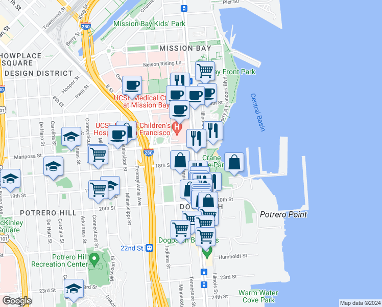 map of restaurants, bars, coffee shops, grocery stores, and more near in San Francisco