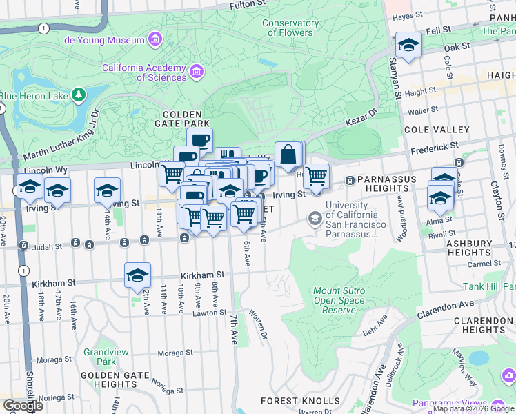 map of restaurants, bars, coffee shops, grocery stores, and more near in San Francisco