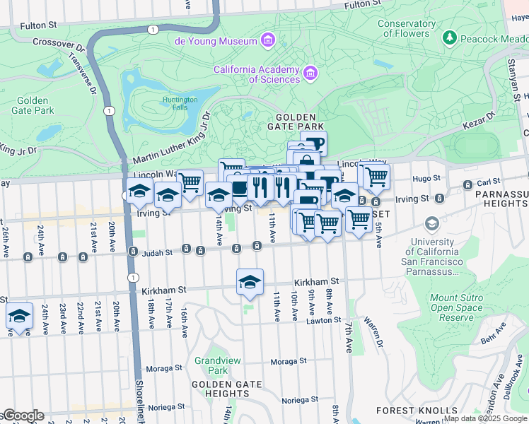 map of restaurants, bars, coffee shops, grocery stores, and more near in San Francisco