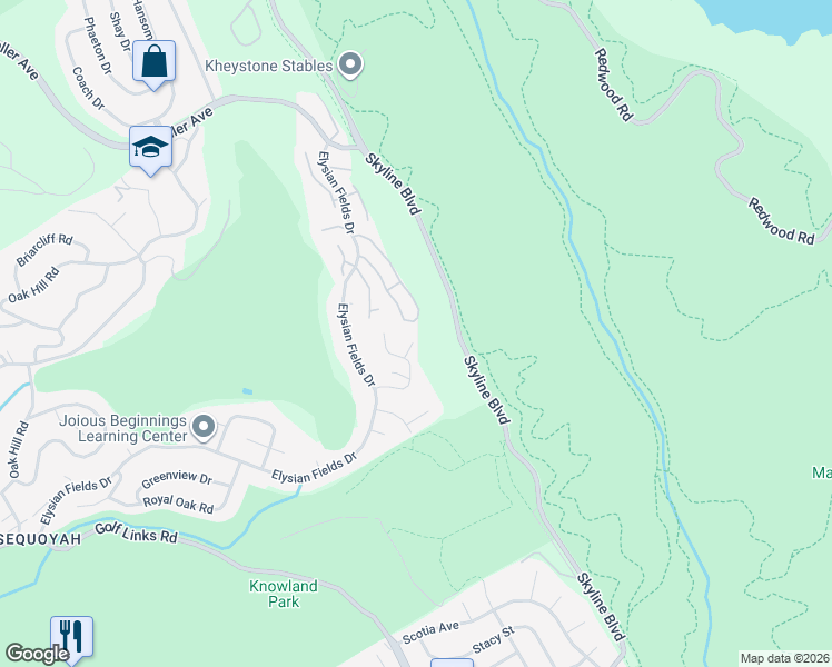 map of restaurants, bars, coffee shops, grocery stores, and more near 10565 Englewood Drive in Oakland