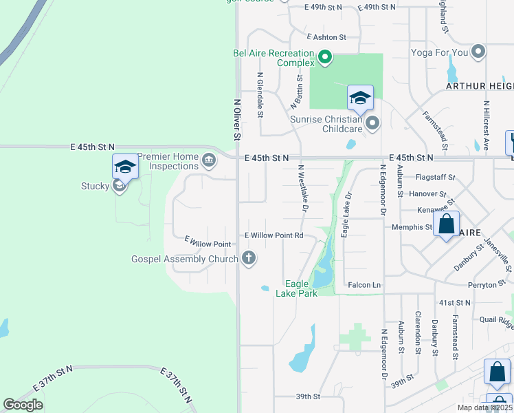 map of restaurants, bars, coffee shops, grocery stores, and more near 4903 44th Street North in Bel Aire