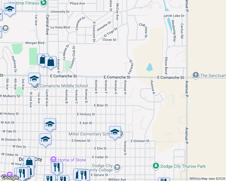 map of restaurants, bars, coffee shops, grocery stores, and more near in Dodge City