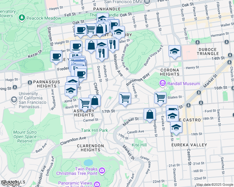 map of restaurants, bars, coffee shops, grocery stores, and more near in San Francisco