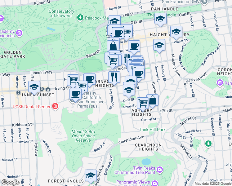 map of restaurants, bars, coffee shops, grocery stores, and more near in San Francisco