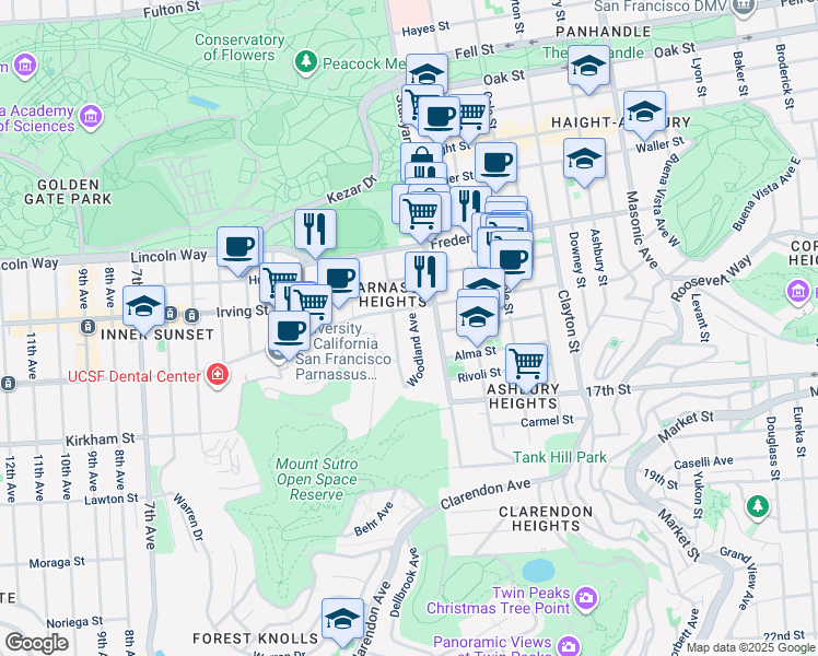 map of restaurants, bars, coffee shops, grocery stores, and more near in San Francisco