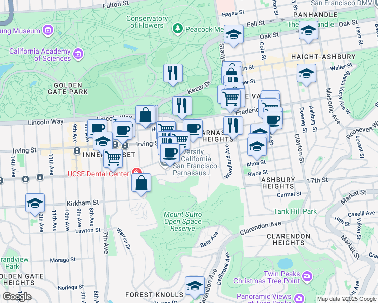 map of restaurants, bars, coffee shops, grocery stores, and more near in San Francisco