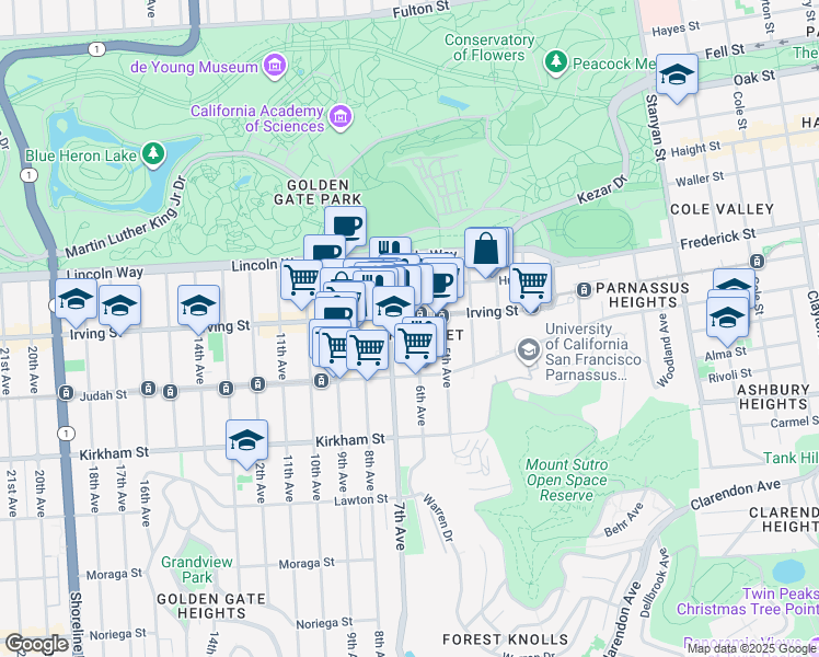 map of restaurants, bars, coffee shops, grocery stores, and more near in San Francisco
