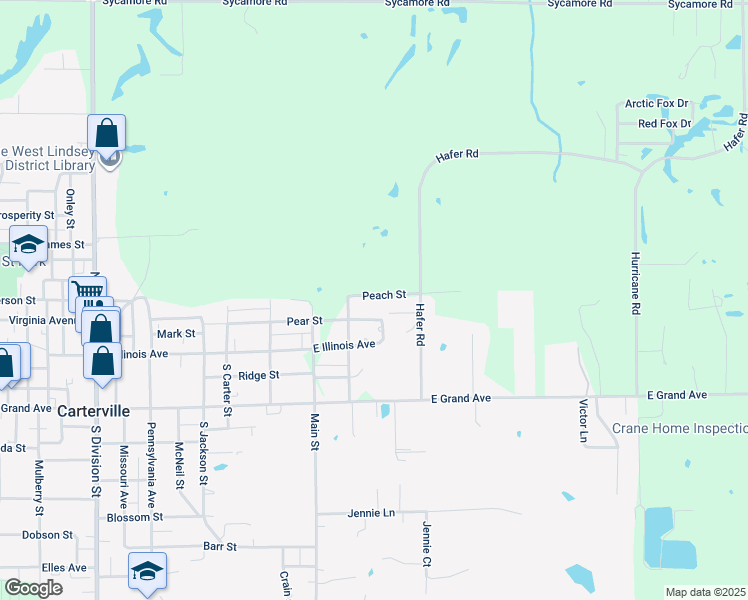 map of restaurants, bars, coffee shops, grocery stores, and more near 909 Peach Street in Carterville