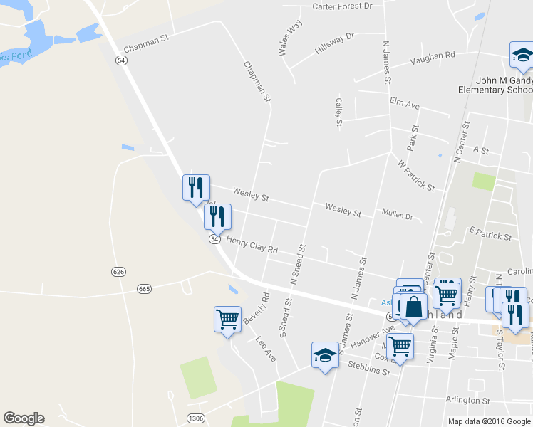 map of restaurants, bars, coffee shops, grocery stores, and more near 406 John Street in Ashland