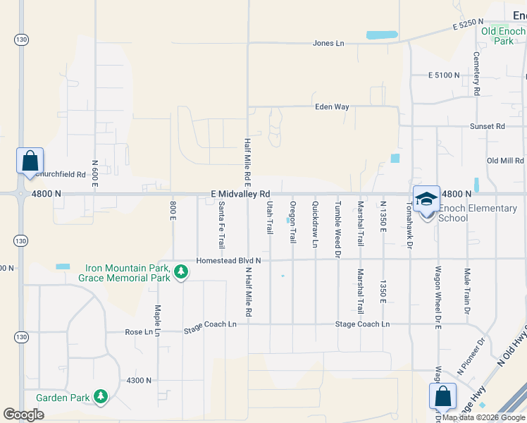 map of restaurants, bars, coffee shops, grocery stores, and more near 4754 Utah Trail in Cedar City