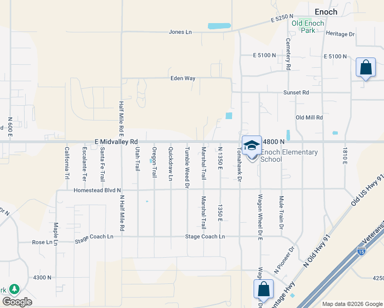 map of restaurants, bars, coffee shops, grocery stores, and more near 4752 N Tumbleweed Dr in Enoch