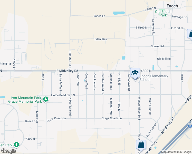map of restaurants, bars, coffee shops, grocery stores, and more near 4748 Quickdraw Lane in Enoch