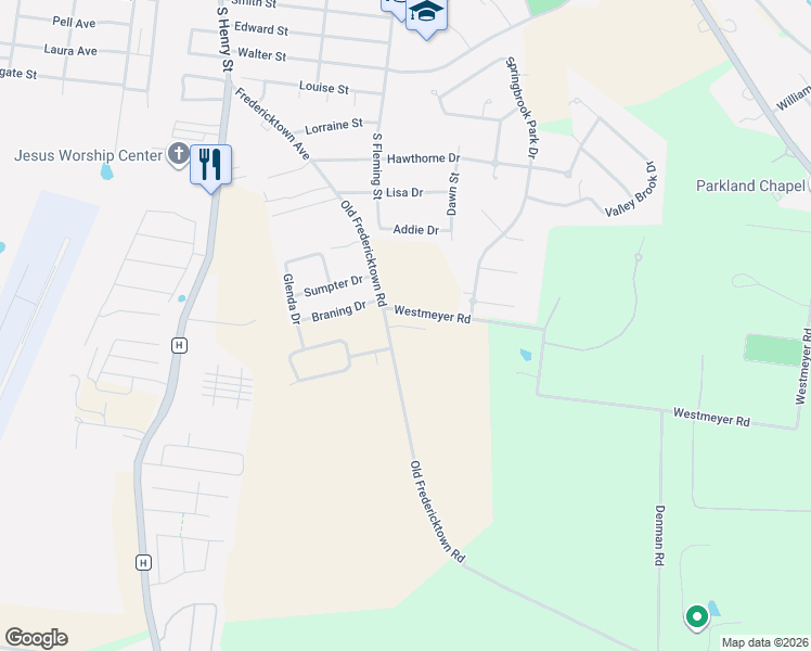 map of restaurants, bars, coffee shops, grocery stores, and more near 3276 Old Fredericktown Road in Farmington