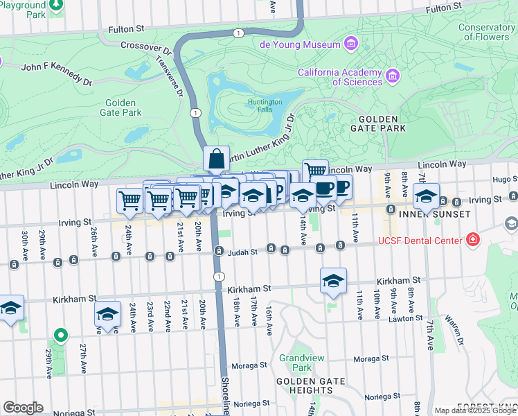 map of restaurants, bars, coffee shops, grocery stores, and more near in San Francisco