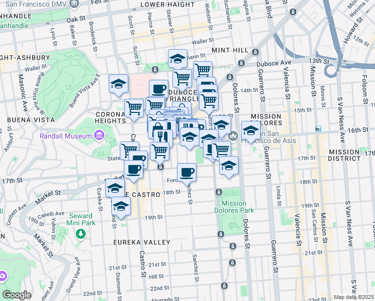 map of restaurants, bars, coffee shops, grocery stores, and more near in San Francisco