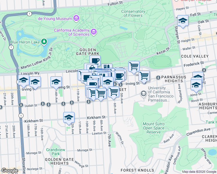 map of restaurants, bars, coffee shops, grocery stores, and more near in San Francisco