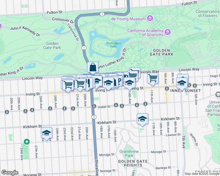 map of restaurants, bars, coffee shops, grocery stores, and more near in San Francisco