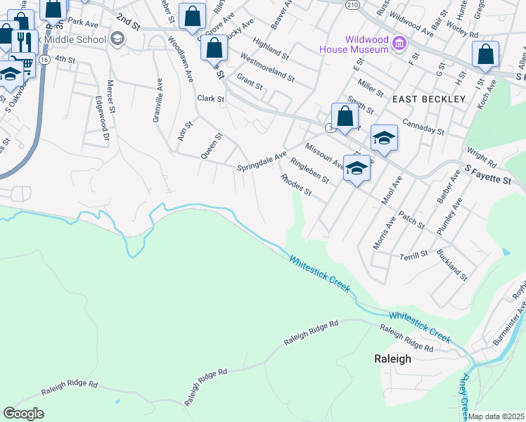 map of restaurants, bars, coffee shops, grocery stores, and more near 1035 Woodlawn Avenue in Beckley