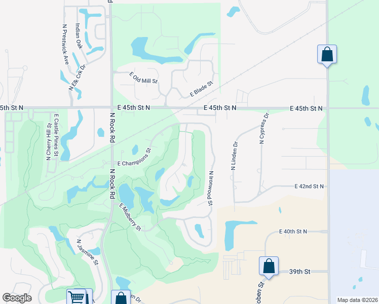 map of restaurants, bars, coffee shops, grocery stores, and more near 4414 N Spyglass Cir in Wichita