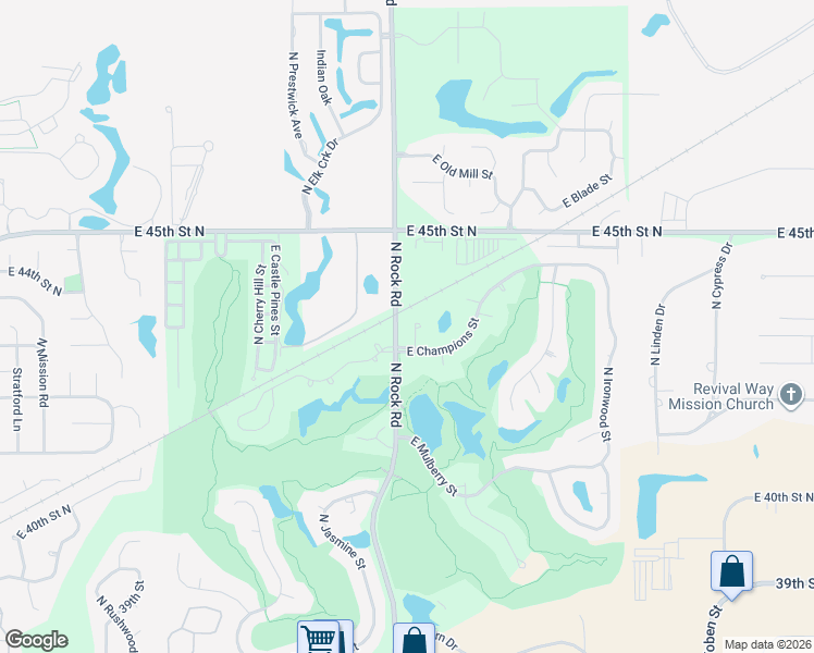 map of restaurants, bars, coffee shops, grocery stores, and more near 7918 East Champions Court in Wichita