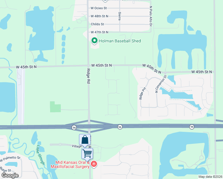 map of restaurants, bars, coffee shops, grocery stores, and more near 4330 North Ridge Road in Wichita