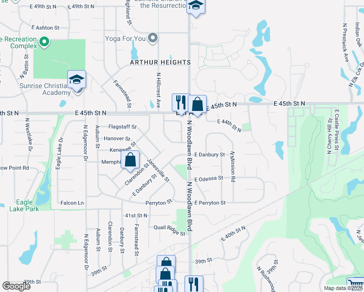 map of restaurants, bars, coffee shops, grocery stores, and more near 6311 East 44th Street North in Bel Aire