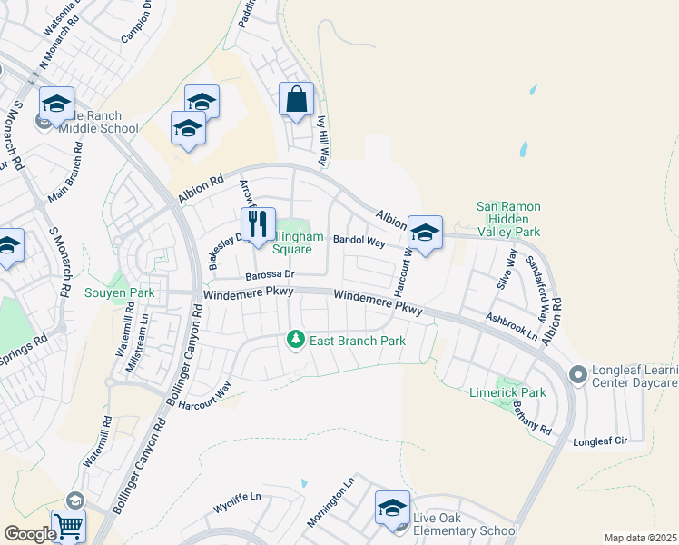 map of restaurants, bars, coffee shops, grocery stores, and more near 2333 Elan Lane in San Ramon